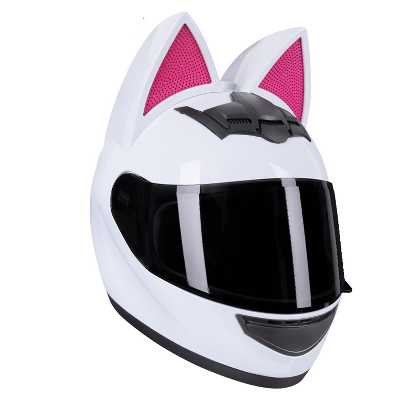 anime girl with motorcycle helmet with fox ears Kawaii Cat Accessories Individuality Kitten Ears Ski Helmet Decor for Girls Roller Skating Helmet (Black) : Automotive anime, girl, short, white hair,