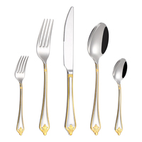 Ensemble de couverts modernes minimalistes en acier inoxydable 304, couteaux, fourchettes, cuillères, bords créatifs en relief, plaqué or, finition miroir