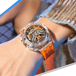 Montre pour homme, boîtier transparent, montre de sport, bracelet en silicone, cadran squelette, affichage multifonction, cadeau pour homme - Product Image 4
