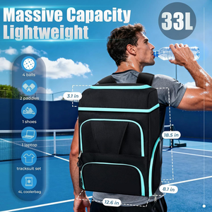 Mochila de Pickleball Impermeable de 33L, Portátil, de Poliéster, con Compartimento para Zapatos, Gancho para Valla y Bolsa para Palas - Product Image 2