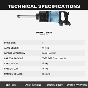 Llave de Impacto Neumática de 1'' con Vástago Largo de 9 Pulgadas, Pistola de Impacto de Aire de Martillo Único para Pernos de Oruga de Excavadora - Product Image 4