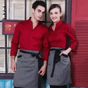 Custom Waiter Uniform For Restaurant Coffee Shop Staff Work Wear Uniform Apron Polo T Shirt Vest Caps