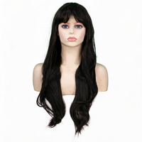 Perruque longue droite noire avec frange cheveux synthétiques de haute qualité pour les femmes tenue quotidienne fête Cosplay mode chapeaux