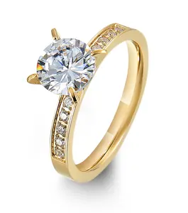 18K Vergulde Vrouw Solitaire Cz Diamanten Bruiloft Engagement Rings Voor Vrouwen Anello Fidanzamento Bague Anillos Eheringe Anel