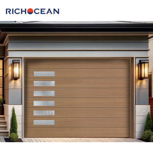 Cửa gara thông minh điều khiển an ninh bằng tấm panel sandwich nhôm cách nhiệt hiện đại vân gỗ có cửa sổ - Product Image 2