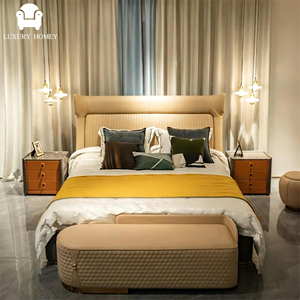 Juego de Dormitorio de Lujo con Cama Doble de Madera Moderna y Acolchado de Cuero, Cabecera Grande, Garantía de 10 Años - Product Image 1