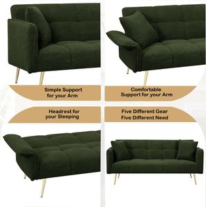 <b>Convertible</b> Double Fabric Sofa <b>Bed</b> Set Extendable Armrests for Apartment Hotel Villa Upholstered Sponge Filling Material - Product Image 5