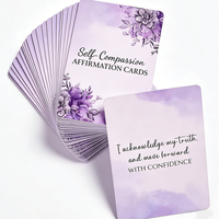 Ensemble de cartes d'affirmation de pleine conscience personnalisées, cartes oracle florales en aquarelle, papier couché mat, jeux de compassion envers soi pour adultes