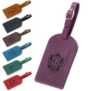 Étiquette de bagage portable en cuir de vachette moderne, personnalisable avec nom et gravure, anti-perte, pour carte d'embarquement et voyage - Product Image 1
