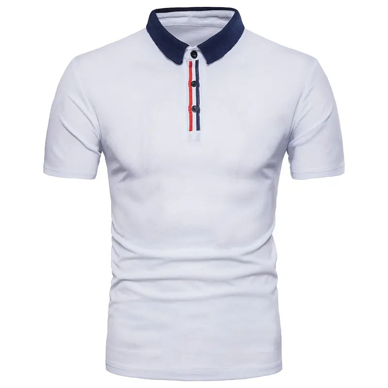 Großhandel 100% Baumwolle Jersey Herren Polo-Shirt Kurzarm Kontrast Farbe Knopf Knopfleiste Herren Polo-Shirts