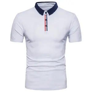 Wholesale 100% Cotton Jersey Men's Polo Shirt Short Sleeve Contrast Color Button Placket Mens Polo Shirts