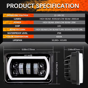 Phare LED 4x6 avec DRL blanc, clignotant ambre, faisceau scellé haut/bas, H4651 H4656, compatible camion - Product Image 4