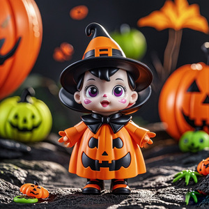 Poupée sorcière en plastique pour Halloween, décoration en forme de citrouille pour usage intérieur, design autocollant non toxique pour enfants - Product Image 3