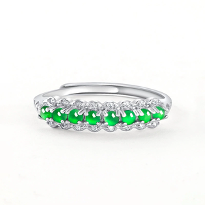S925 <b>silver</b> <b>ring</b> <b>set</b> with natural A-grade jadeite of yonglv ice type. Fashion men's <b>ring</b>, women's style, adjustable design. - Product Image 3