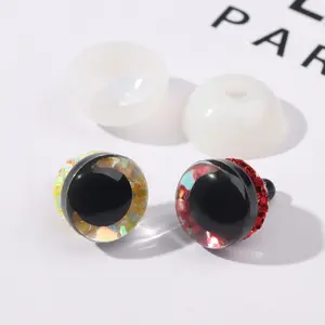 20mm Clear Round Safety Eyes With a Red Sparkle Glitter Non-woven