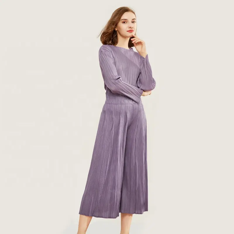 服の女性2020秋のツーピースの女性のセットのための新しい紫のワイドレッグパンツスーツ