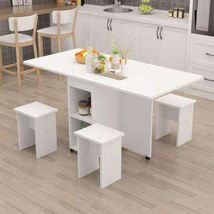 <span class=keywords><strong>Table</strong></span> à manger pliante moderne pour petit appartement, rectangulaire rétractable, simple, multifonctionnelle, combinaison de chaises facile - Product Image 6