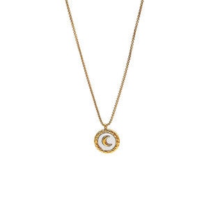 Collana con Ciondolo a Catena in Acciaio Inossidabile Placcato Oro 18K, Design Luna Bianca, Lussuosa e alla Moda, con Micro Inserti - Product Image 1