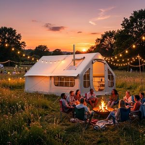 Grande tente de glamping rectangulaire gonflable avec cheminée, imperméable et coupe-vent, pour le <span class=keywords><strong>camping</strong></span> d'hiver en extérieur - Product Image 5