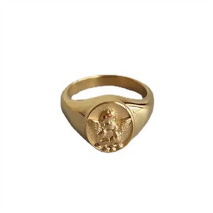 Factory Customize Round Signet <b>Finger</b> <b>Ring</b> Stainless Steel Solid Angel wings <b>Rings</b> Jewelry - Product Image 1