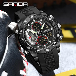 SANDA 5104 nueva esfera grande doble pantalla multifuncional al aire libre correa de silicona deportes impermeable reloj de cuarzo electrónico para hombres - Product Image 4