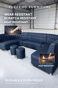 Ensemble de canapés modulaires en cuir capitonné bleu marine de luxe en forme de U avec ottomanes assorties pour KTV, hôtel, salon VIP - Product Image 5