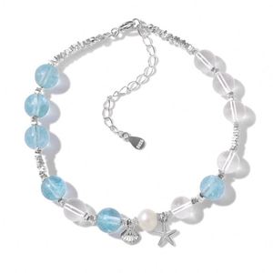 Dylam Dainty 925 Sterling <b>Silver</b> Rhodium Plated Summer Ocean Crystal Shell Starfish Bead Beaded <b>Bangle</b> <b>Bracelet</b> for Women - Product Image 1