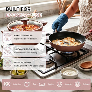 Ensemble de 10 casseroles en aluminium épais antiadhésif, revêtement sain sans PFOA, compatible avec toutes les cuisinières, ensemble complet de casseroles pour la famille - Product Image 4