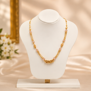 Gold Designer <b>Beaded</b> <b>Necklace</b> with Pearl Drops and Chain Layers for Women Traditional Wedding Festive Ethnic Jewelry - Product Image 1