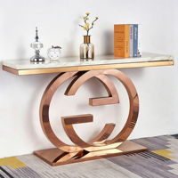 Table console moderne et créative en acier inoxydable bicolore, durable, avec plateau en marbre, style minimaliste et luxueux, pour entrée, salon ou hôtel