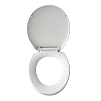 Siège de toilette rond blanc moderne DMR 1007 en PP à ouverture frontale avec fermeture douce et charnières métalliques à dégagement rapide