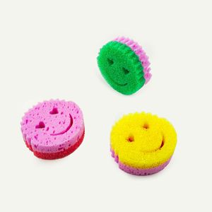 Double Layer Smiley Face Sponge <b>Magic</b> Cleaner For Kitchen Dishwashing Super Absorbent Multi Purpose - Product Image 5
