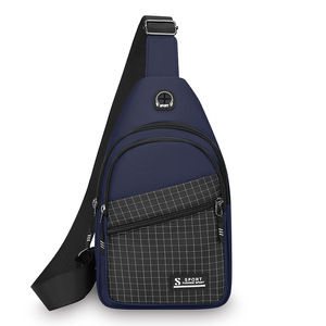 Sac de poitrine pour homme S Sport, gris à carreaux, en nylon hydrofuge, sac bandoulière avec sangle détachable, pour les trajets quotidiens et les activités de plein air - Product Image 3