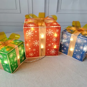 UL Certificate 3 Piece Lighted Gift Boxes Christmas Decorations Outdoor Snowflake Present Box Lights Home Yard X-mas Holiday