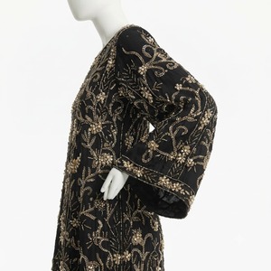 Robe longue de luxe noire pour femme, style kaftan, avec broderies dorées faites à la main, perles et dégradé élégant - Product Image 2