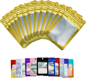 Vàng Nắp Kéo Holographic Thực Phẩm Lưu Trữ Túi Mùi Bằng Chứng Phía Trước Cửa Sổ Bao Bì Pouch Cho Siêu Thị Cho Cookie Đồ Trang Sức - Product Image 1