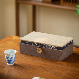 <span class=keywords><strong>Caja</strong></span> de taza doble de algodón y lino personalizada de gama alta hecha de madera y bambú para tazas de té Juegos de té Teteras - Product Image 5