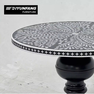 Table à manger ronde vintage peinte à la main avec incrustation de coquillages en bois massif de style cour de <span class=keywords><strong>Paris</strong></span> ancienne - Product Image 3