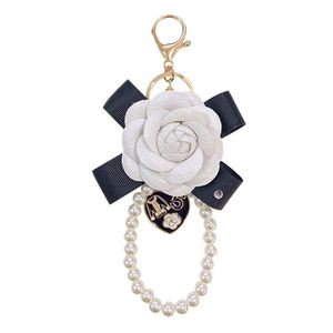 Elegant Pearl Camellia <b>Keychain</b> Bowknot Handmade Ladies Bag Pendant Bow <b>Leather</b> Flower <b>Keychain</b> - Product Image 5