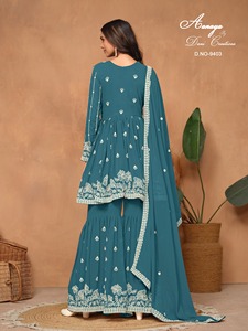 Vêtements indiens et pakistanais Georgette Sharara Salwar Kameez pour festival et mariage au prix de gros - Product Image 6