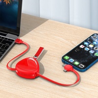 Câble rétractable pour téléphone, forme triangulaire, double port, logo OEM, avec support pour ordinateur, chargement rapide dissimulé