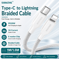 SAMZHE - Cable de Datos Trenzado Blanco de 1.5m para Apple, Cable de Carga PD30W 3A Tipo-C para iPhone 14/13 Pro Max, iPad, Carplay