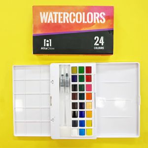 Nouveau produit phare : Peintures aquarelles solides pour artistes, 24 couleurs, demi-pots en boîte plastique, vente en gros d'usine pour enfants - Product Image 1