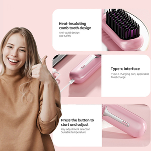<b>Wireless</b> Hair Straightening Brush Rechargeable Hair Comb <b>Straightener</b> Travel/Car/Home Use Portable Hair Curling <b>Straightener</b> - Product Image 3