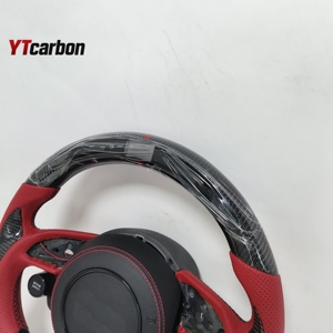 YTcarbon pour A6 S6 RS6 C7 <span class=keywords><strong>s</strong></span>-line personnalisé voiture personnalisée modifier <span class=keywords><strong>R8</strong></span> démarrage cuir rouge véritable Fiber de carbone LED volant - Product Image 4