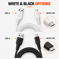 Kabel Micro USB Kecepatan Tinggi 2.4A Pengisian Cepat Tahan Lama Kabel PVC Putih dan Hitam untuk Ponsel Android Kindle Fire Speaker Bluetooth