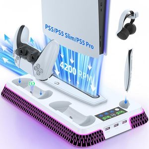 New Trạm Sạc đứng cho ps5 Slim Trò chơi điều khiển quạt làm mát với RGB ánh sáng cho chơi station5 chơi game phụ kiện - Product Image 1