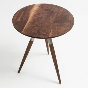 Walnut & Steel Accent <b>Table</b> Handcrafted Mid Century Round End <b>Table</b> Modern Handmade Wood Living Room Furniture - Product Image 1