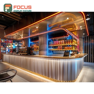 Integrated Cafe Service Counter Laminate Wood Finish Accessory Display Area Roastery Service Counter - Product Image 5