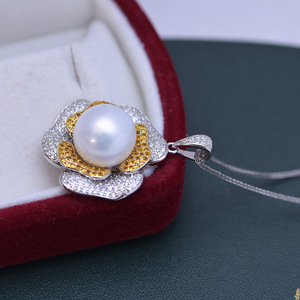 Collier pendentif en perle d'eau douce blanche de 11-12 mm pour femmes, argent S925 avec une forte luminosité, défauts minimes, design minimaliste - Product Image 3